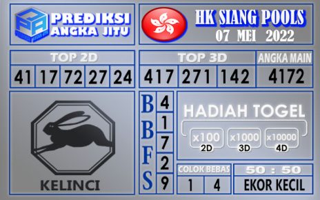 Prediksi Togel Hk siang hari ini 07 Mei 2022