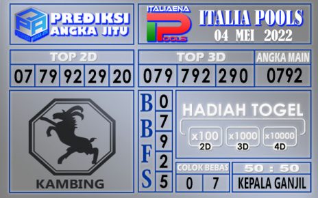 Prediksi togel Italia hari ini 04 Mei 2022