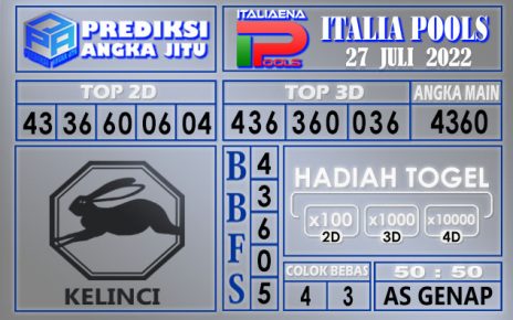 Prediksi togel italia hari ini 27 Juli 2022