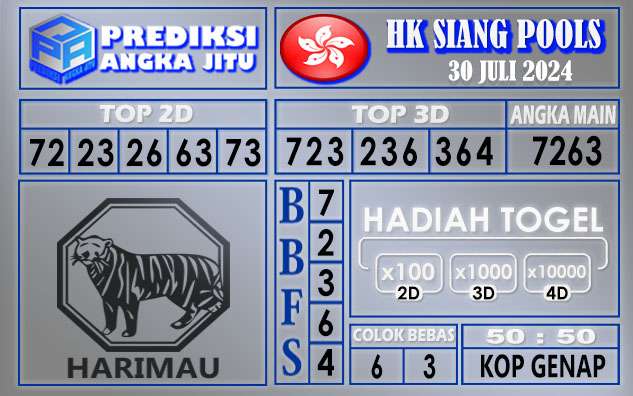 Prediksi HK SIANG tgl 30 juli 2024